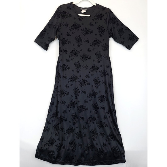 Eve Adams Whimsigoth Floral Velvet Burnout Black Long Dress M / 10 Fairy Grunge - Picture 1 of 15